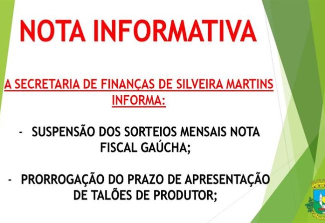 NOTA INFORMATIVA - Secretaria de Finanças