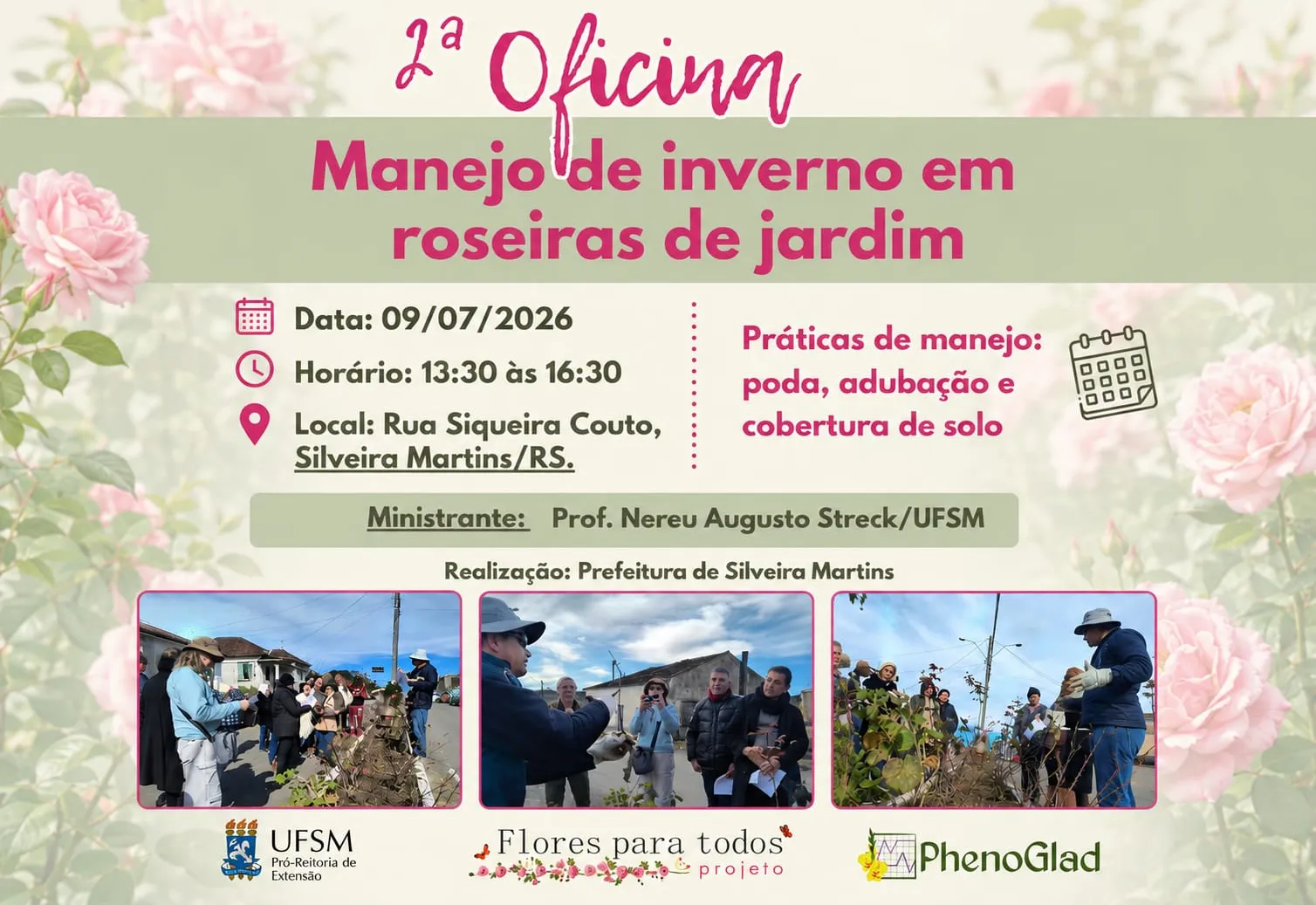 Projeto Flores para Todos promove oficina gratuita sobre manejo de roseiras em Silveira Martins
