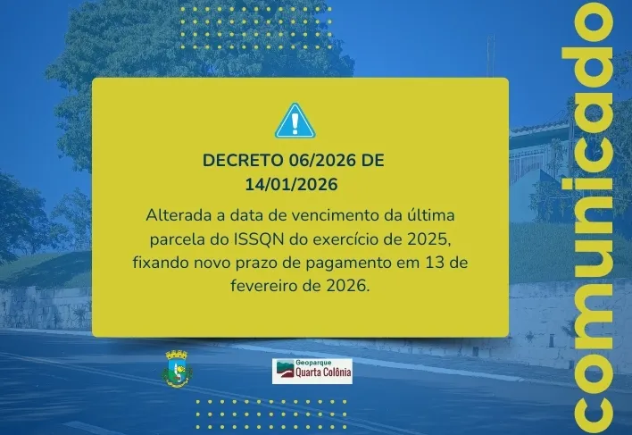 Decreto 06-2026 altera a data de pagamento da última parcela do ISSQN 